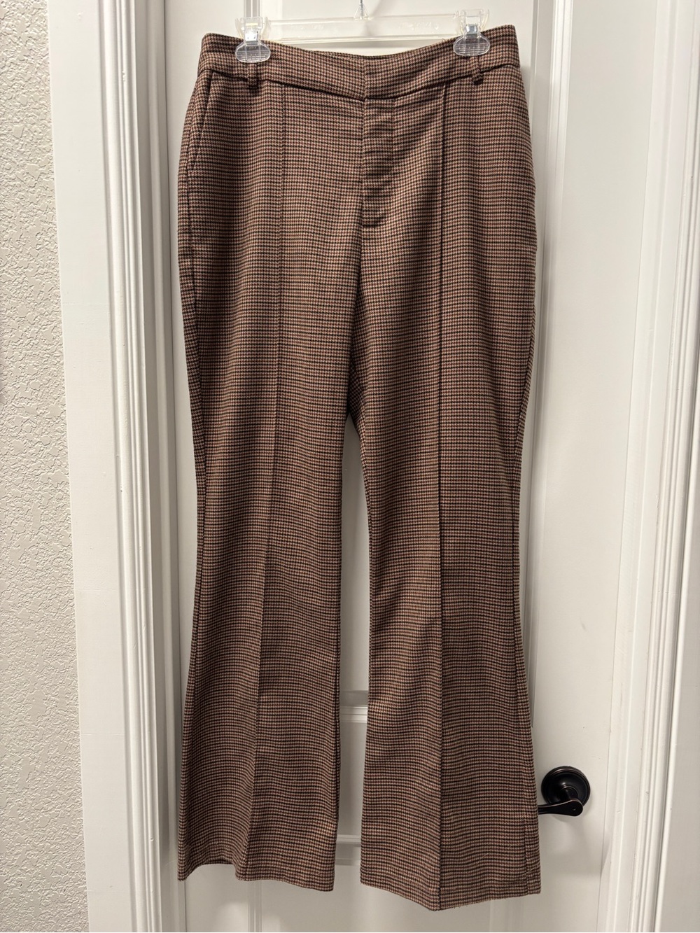 7 For All Mankind Brown Mini Houndstooth Flare Trouser Pants- Size 8